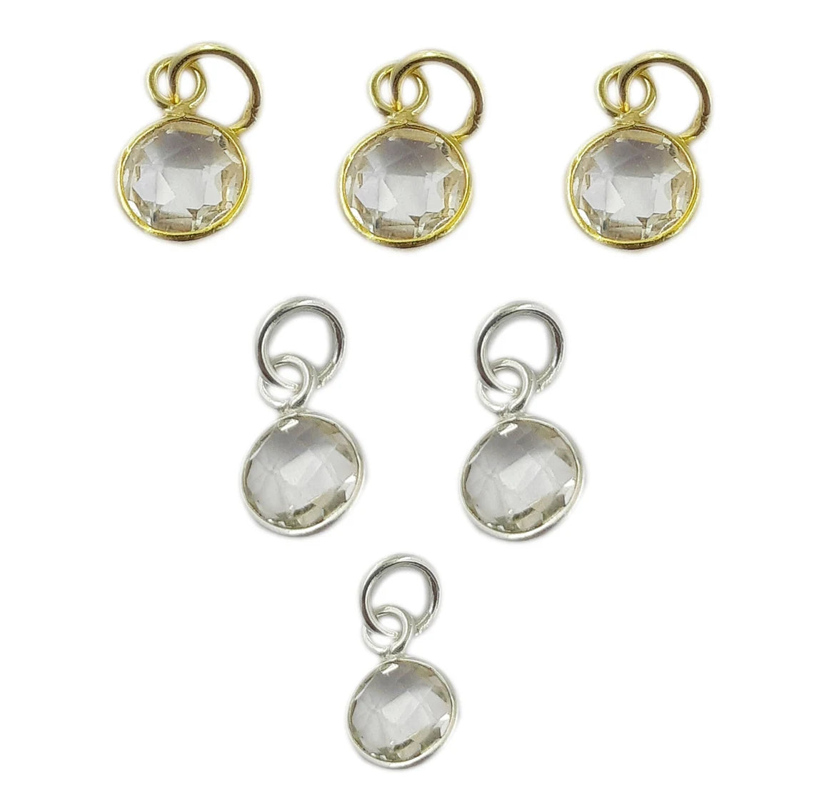 Crystal Quartz Necklace Charm Handmade 6mm Faceted Gemstone Bezel Pendant in Gold Vermeil & 925 Sterling Silver- Selling Per Piece