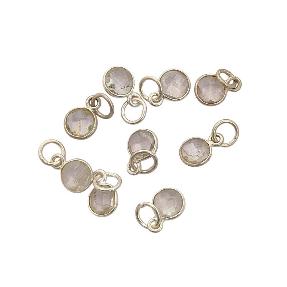 Crystal Quartz Necklace Charm Handmade 6mm Faceted Gemstone Bezel Pendant in Gold Vermeil & 925 Sterling Silver- Selling Per Piece