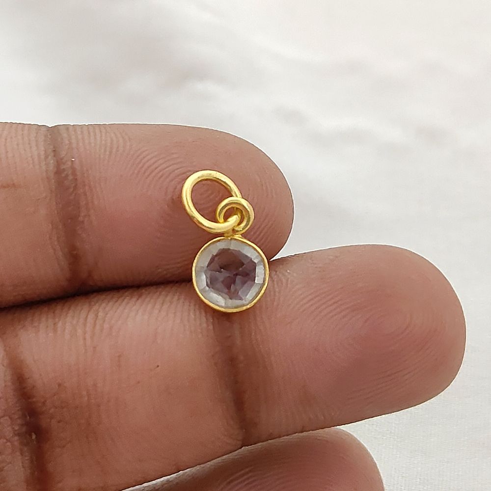 Crystal Quartz Necklace Charm Handmade 6mm Faceted Gemstone Bezel Pendant in Gold Vermeil & 925 Sterling Silver- Selling Per Piece