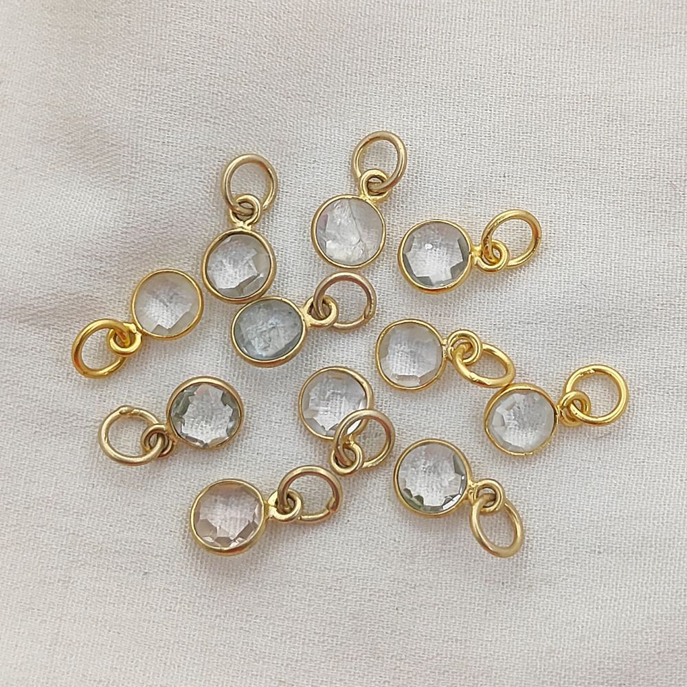 Crystal Quartz Necklace Charm Handmade 6mm Faceted Gemstone Bezel Pendant in Gold Vermeil & 925 Sterling Silver- Selling Per Piece