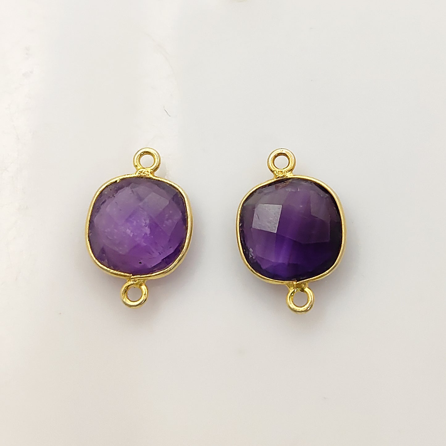 Cushion Shape Amethyst Gemstone Connector Handmade Gold Plated 925 Silver Bezel Charm- Selling Per Piece