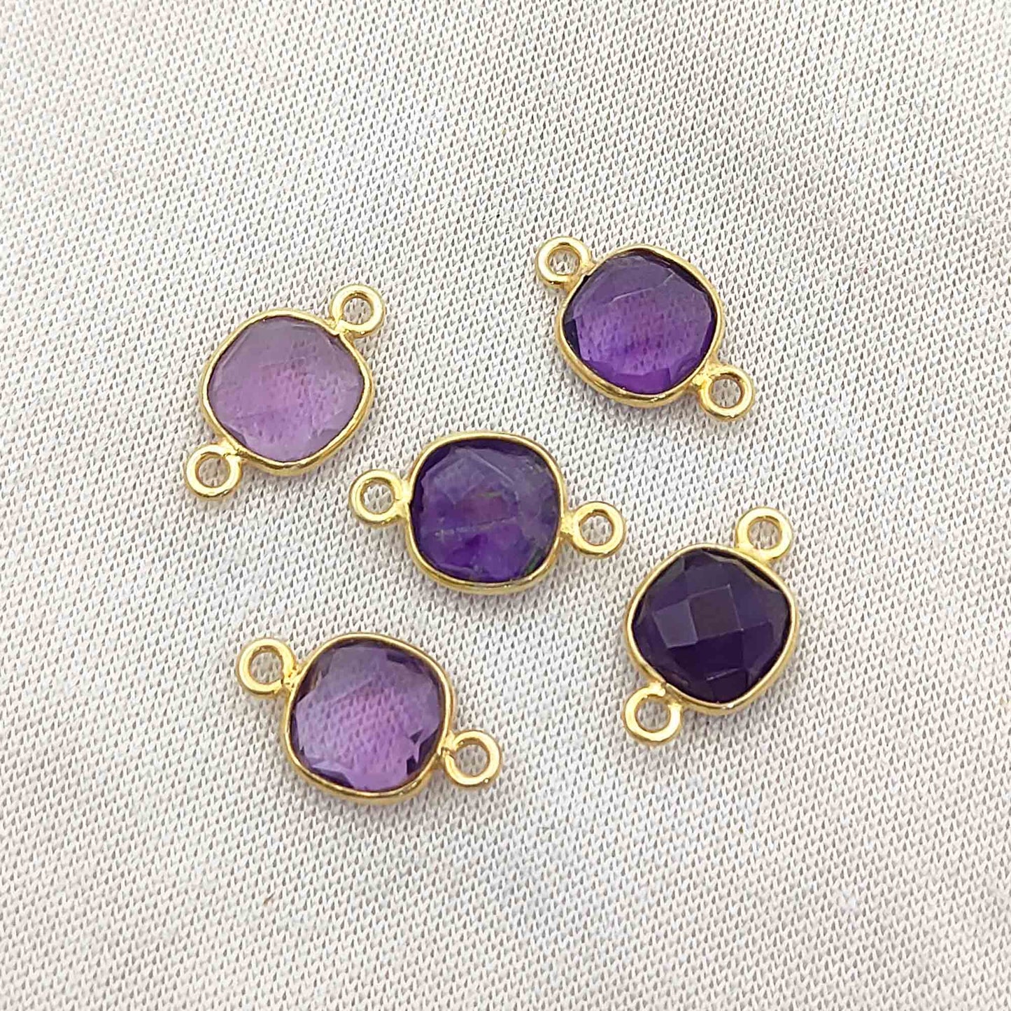 Cushion Shape Amethyst Gemstone Connector Handmade Gold Plated 925 Silver Bezel Charm- Selling Per Piece