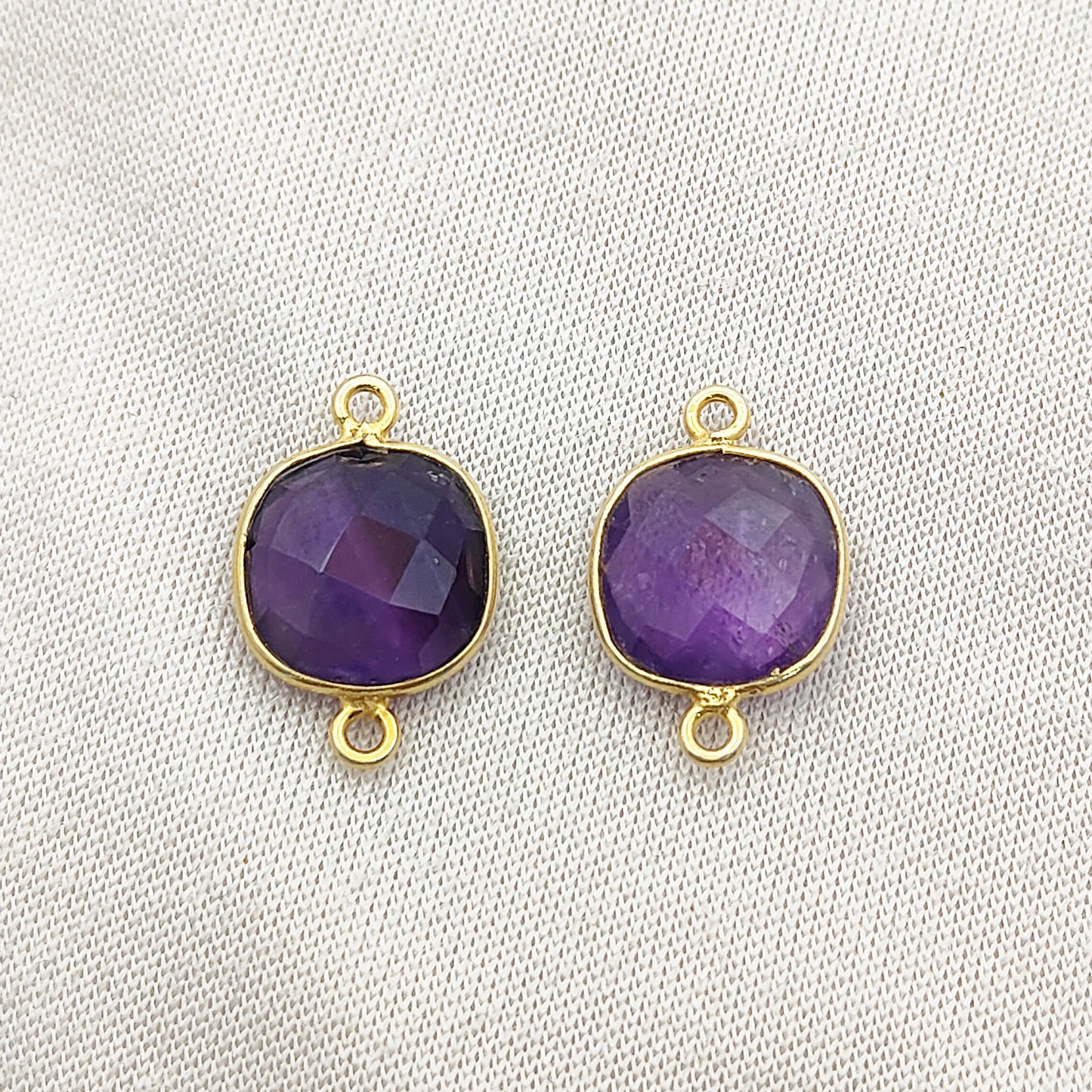 Cushion Shape Amethyst Gemstone Connector Handmade Gold Plated 925 Silver Bezel Charm- Selling Per Piece