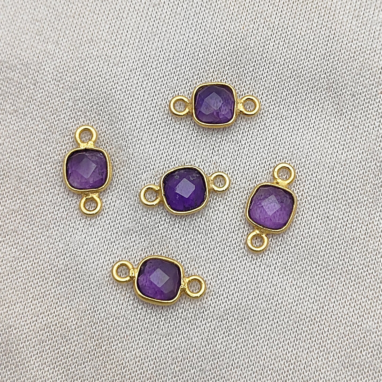 Cushion Shape Amethyst Gemstone Connector Handmade Gold Plated 925 Silver Bezel Charm- Selling Per Piece
