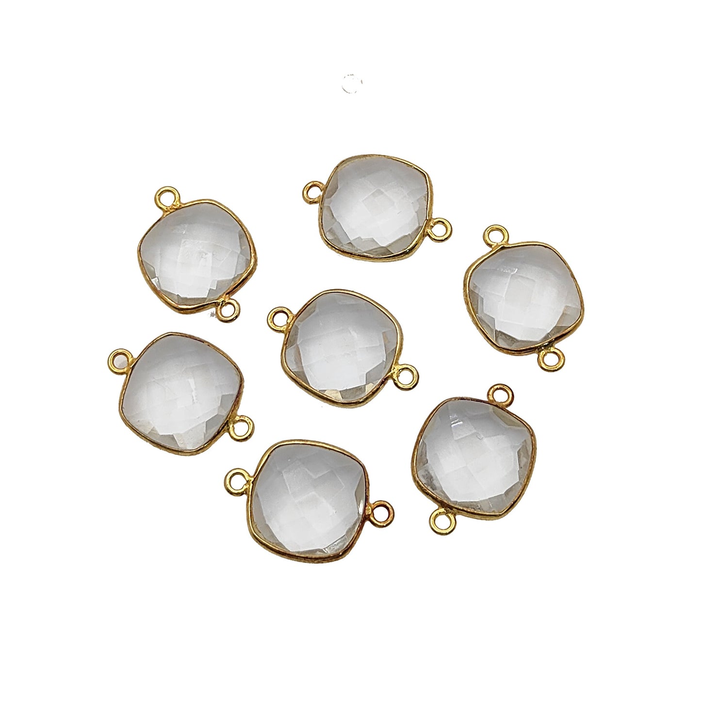 Crystal quartz faceted gemstone bezel connector charm gold plated silver
