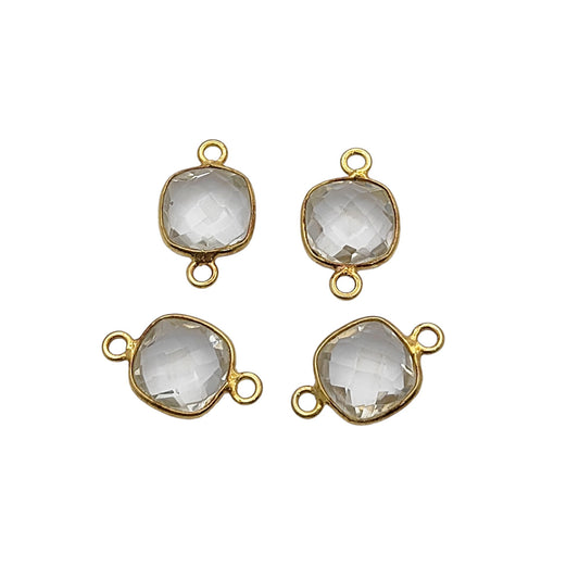 Handmade crystal quartz gemstone bezel charm gold plated 925 silver connector