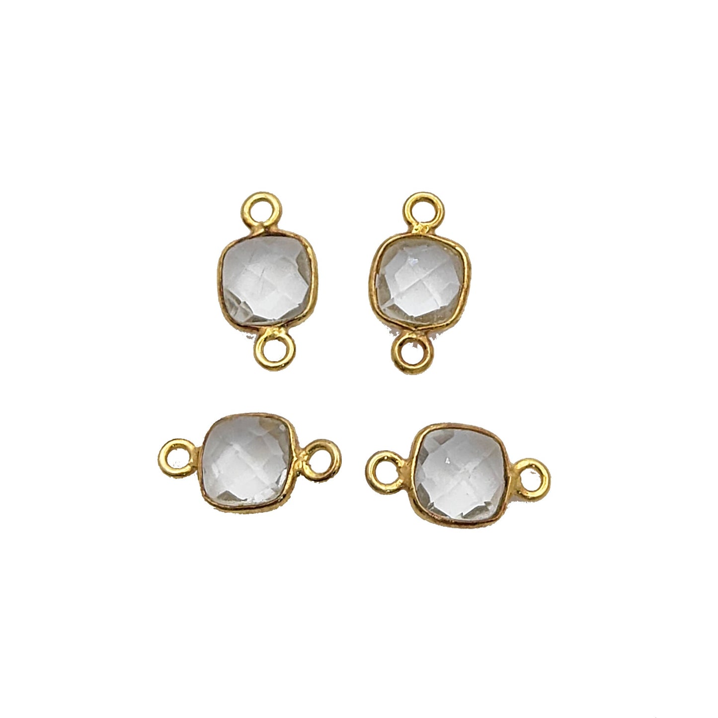 Faceted clear quartz cushion bezel charm gold plated silver DIY jewelry component