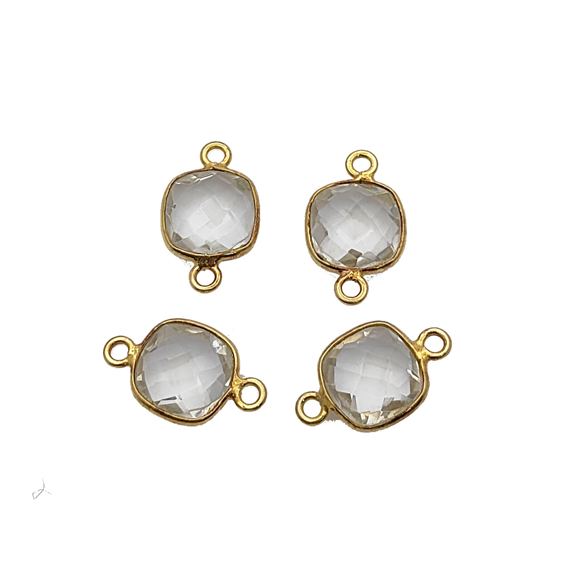 Artisan handmade clear quartz connector charm gold plated sterling silver bezel