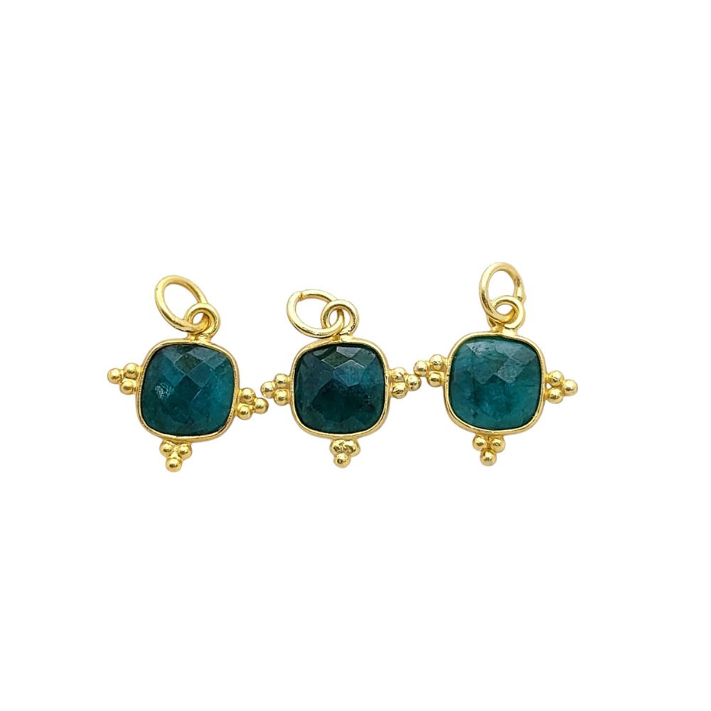8mm Cushion Cut Emerald Pendant - Gold Plated Sterling Silver Gemstone Necklace Charm
