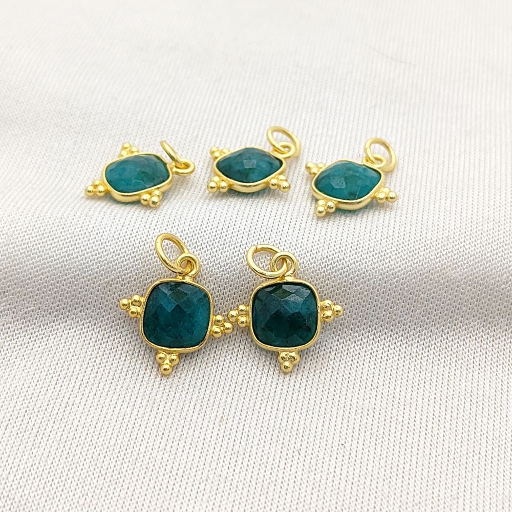 Handmade 8mm Cushion Cut Emerald Pendant - Gold Plated Sterling Silver Necklace Charm