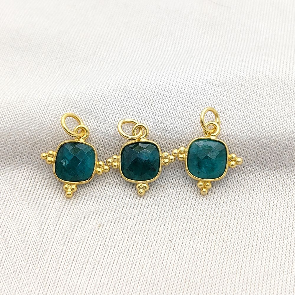 8mm Emerald Pendant - Gold Plated Sterling Silver Cushion Cut Gemstone Necklace Charm
