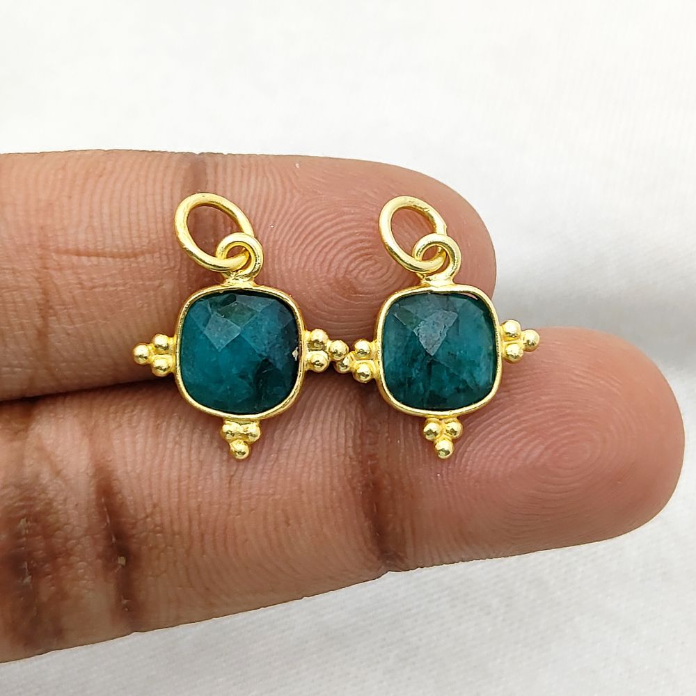 Cushion Cut Emerald Pendant 8mm Gemstone in Gold Plated Sterling Silver Necklace Charm