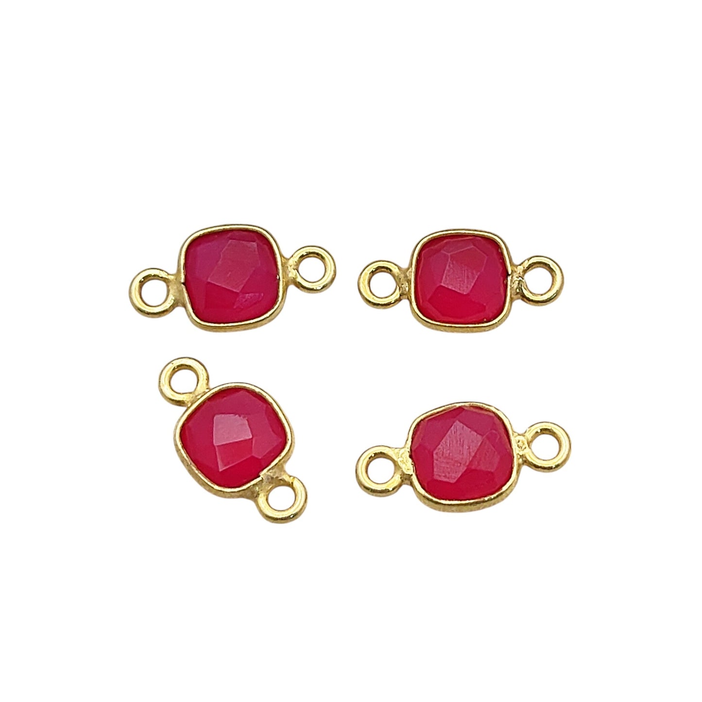Cushion cut hot pink chalcedony connector charm gold plated 925 sterling silver bezel