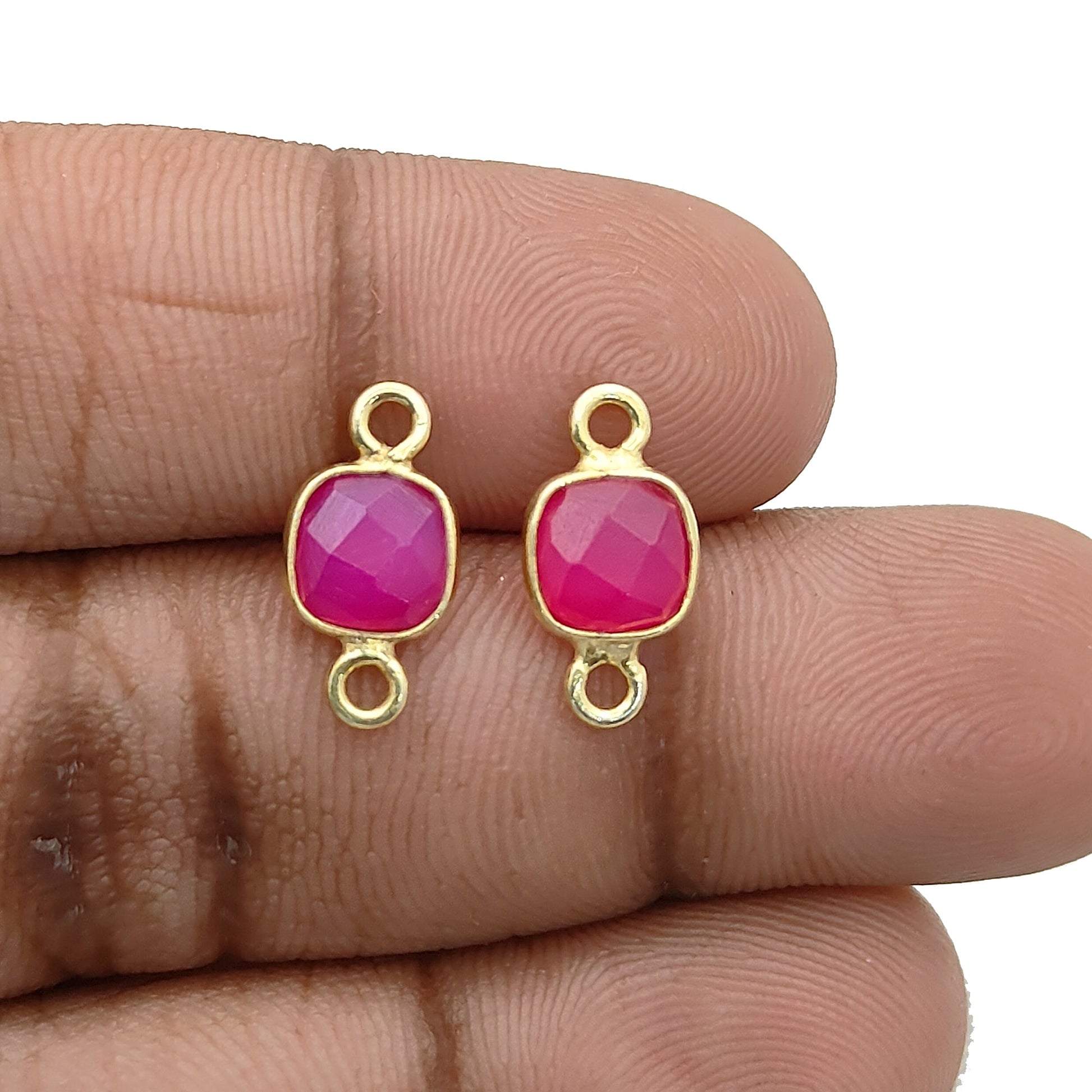 DIY jewelry hot pink chalcedony bezel connector charm gold plated 925 silver