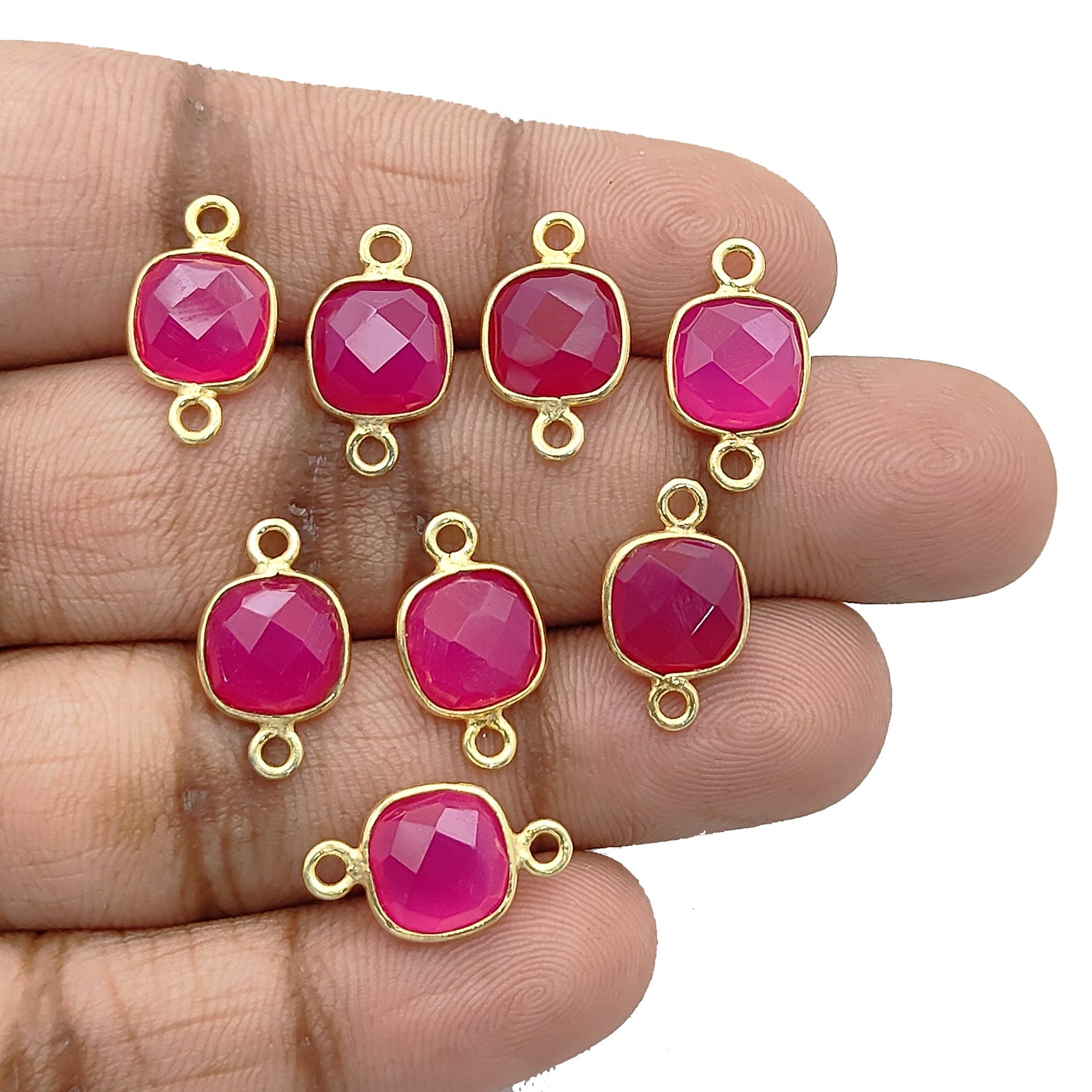Faceted pink chalcedony bezel charm gold plated silver for jewelry making
