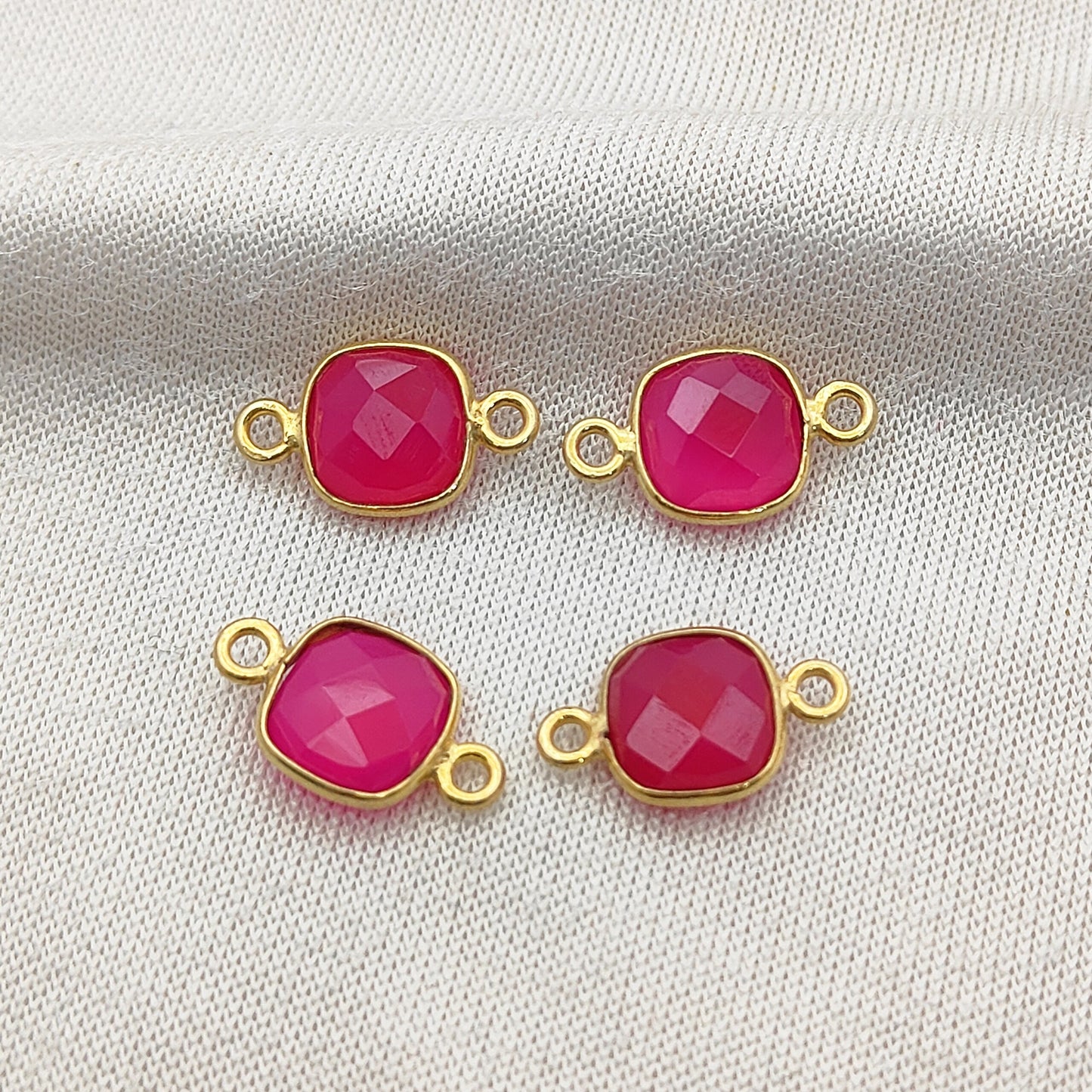 Cushion Hot Pink Chalcedony Connector Gold Plated 925 Silver Bezel Charm for DIY Making-Selling Per Piece