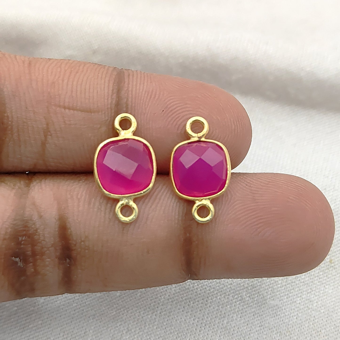 Artisan handmade cushion chalcedony connector charm gold plated sterling silver