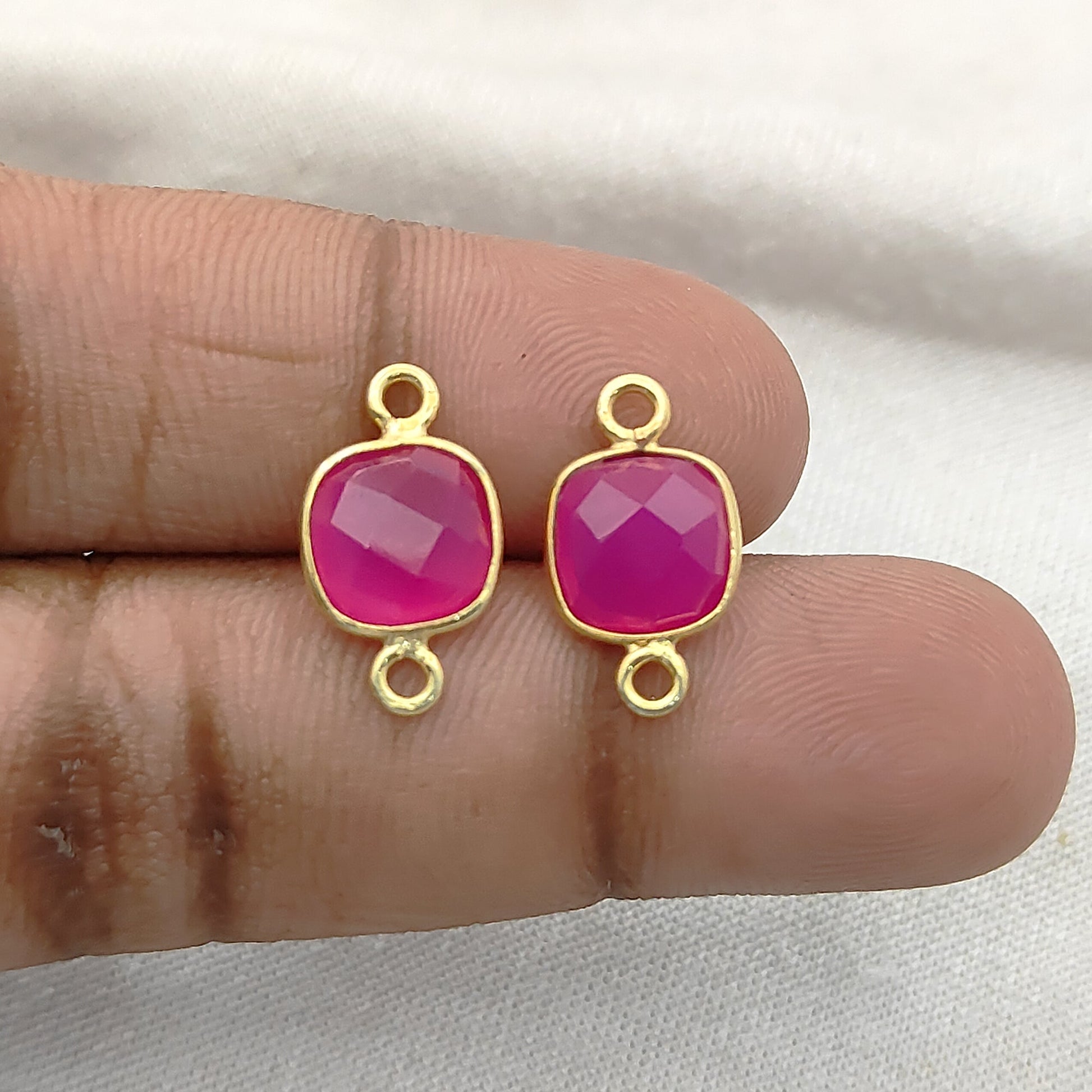 Artisan handmade cushion chalcedony connector charm gold plated sterling silver