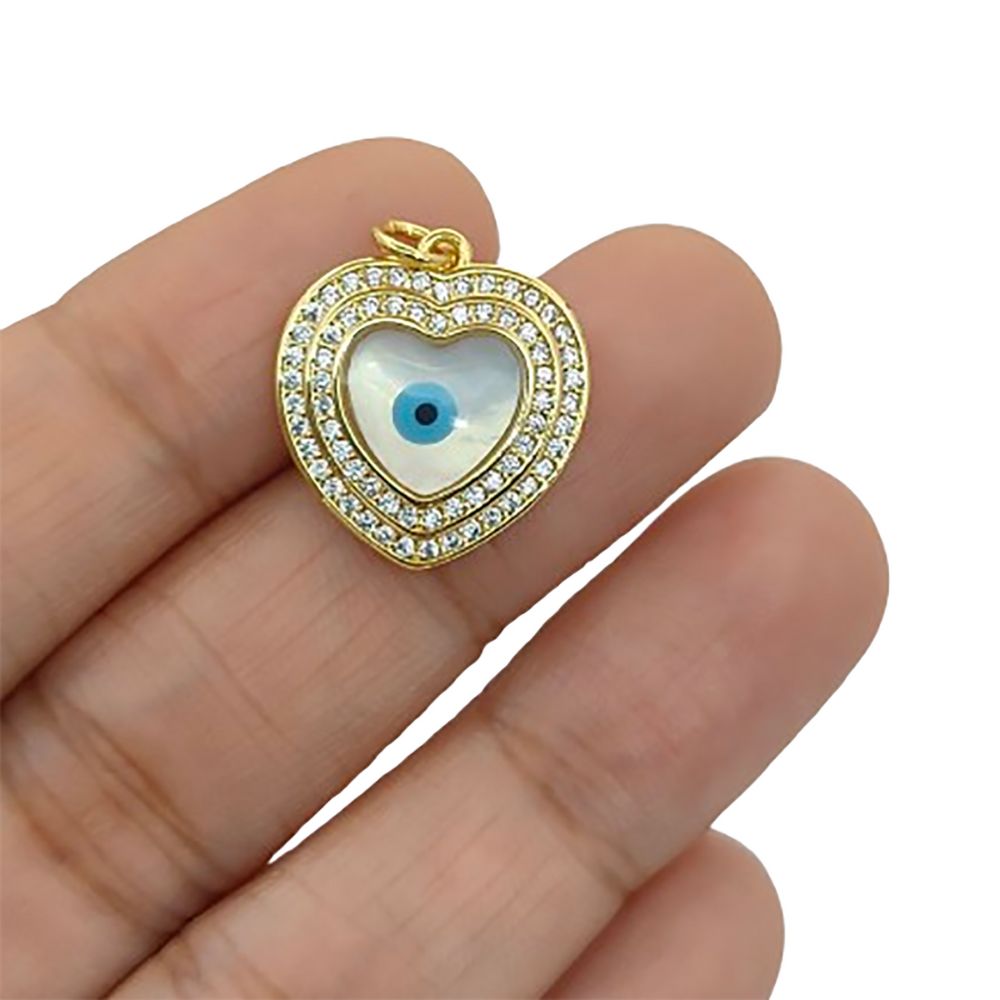 Dainty Enamel Evil Eye Heart Pendant in 18K Gold Plated Finish with Micro Pavé CZ, DIY Handmade Jewelry Charm- Selling Per Piece