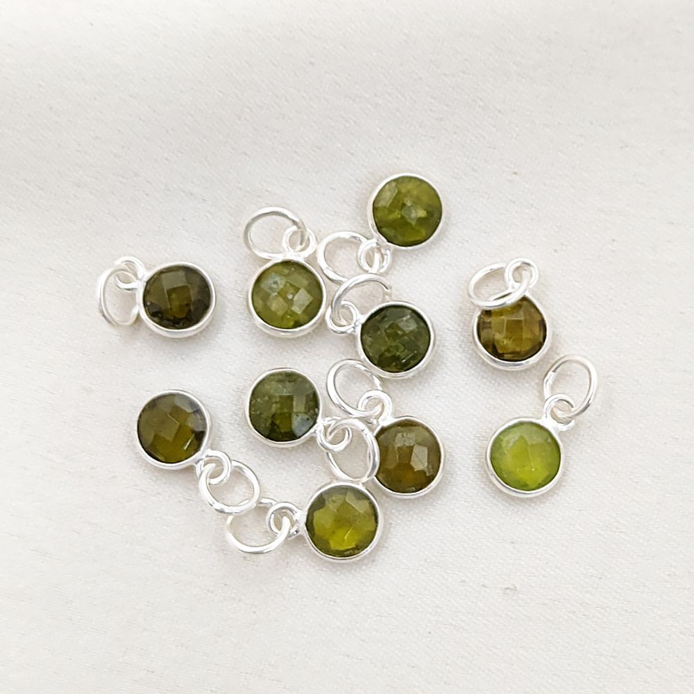 Dainty August Birthstone Pendant Handmade Peridot 6mm Faceted Gemstone Charm in Gold Vermeil & 925 Sterling Silver- Selling Per Piece