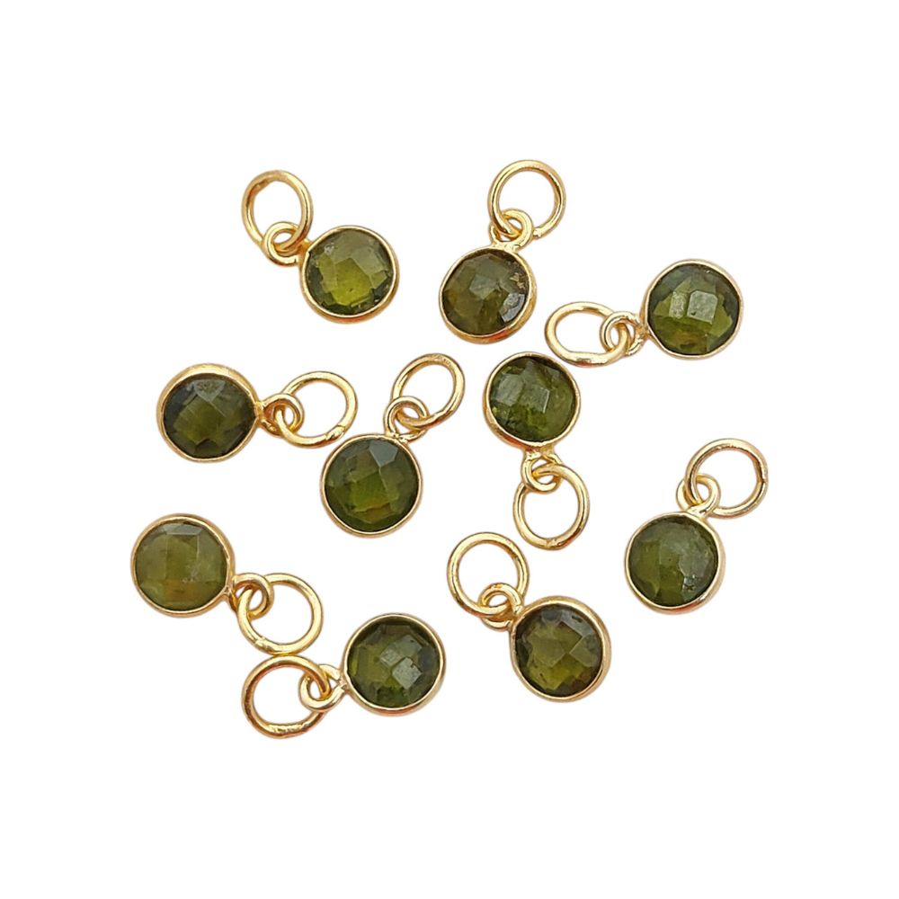 Handmade Round Multi-Gemstone Pendant in Gold Plated Sterling Silver 6mm Faceted Birthstone Charm Necklace- Selling Per Piece