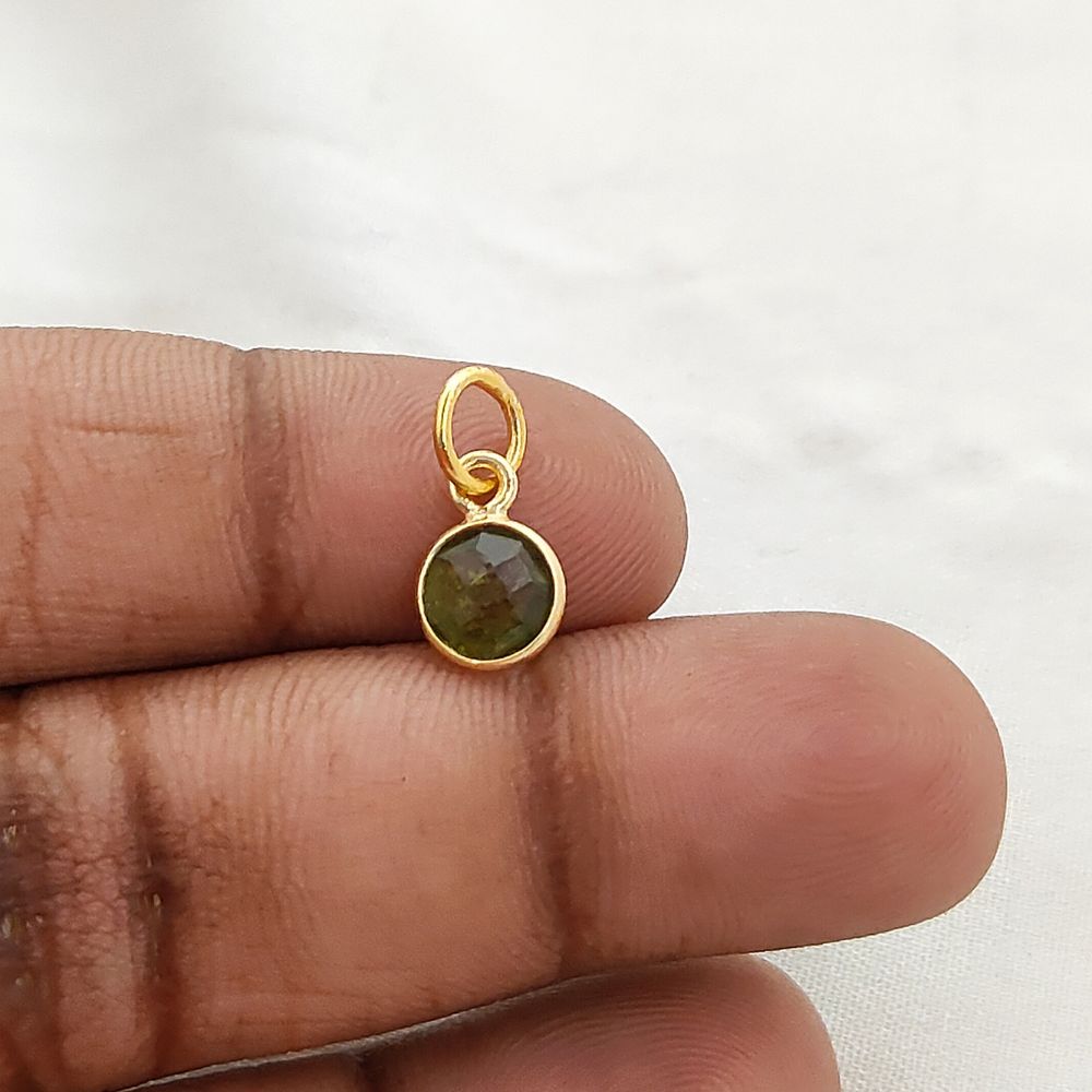Dainty August Birthstone Pendant Handmade Peridot 6mm Faceted Gemstone Charm in Gold Vermeil & 925 Sterling Silver- Selling Per Piece