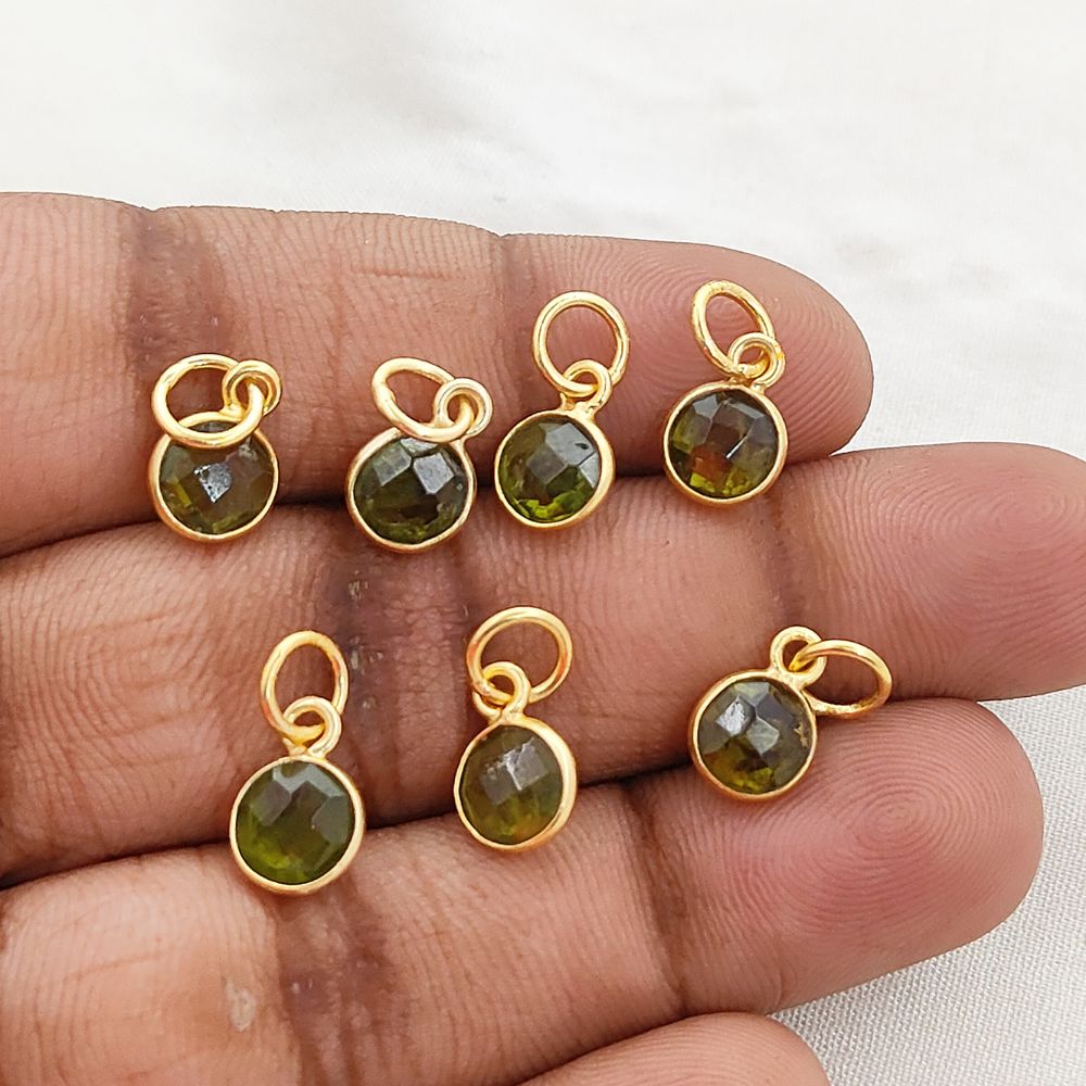 Dainty August Birthstone Pendant Handmade Peridot 6mm Faceted Gemstone Charm in Gold Vermeil & 925 Sterling Silver- Selling Per Piece