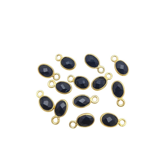 Dainty black onyx pendant with 4x6mm oval gemstone in gold setting
