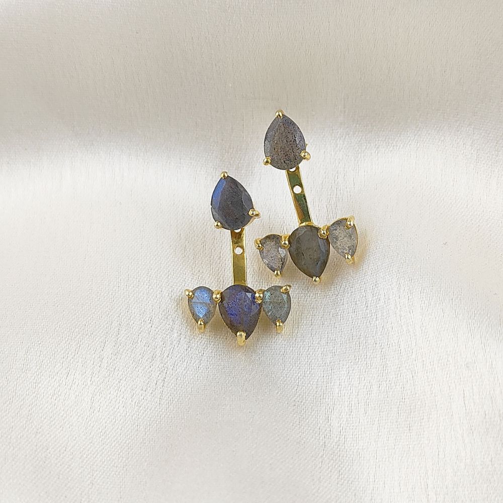 Handmade Labradorite Gemstone Ear Jacket – Elegant Blue Fire Earrings