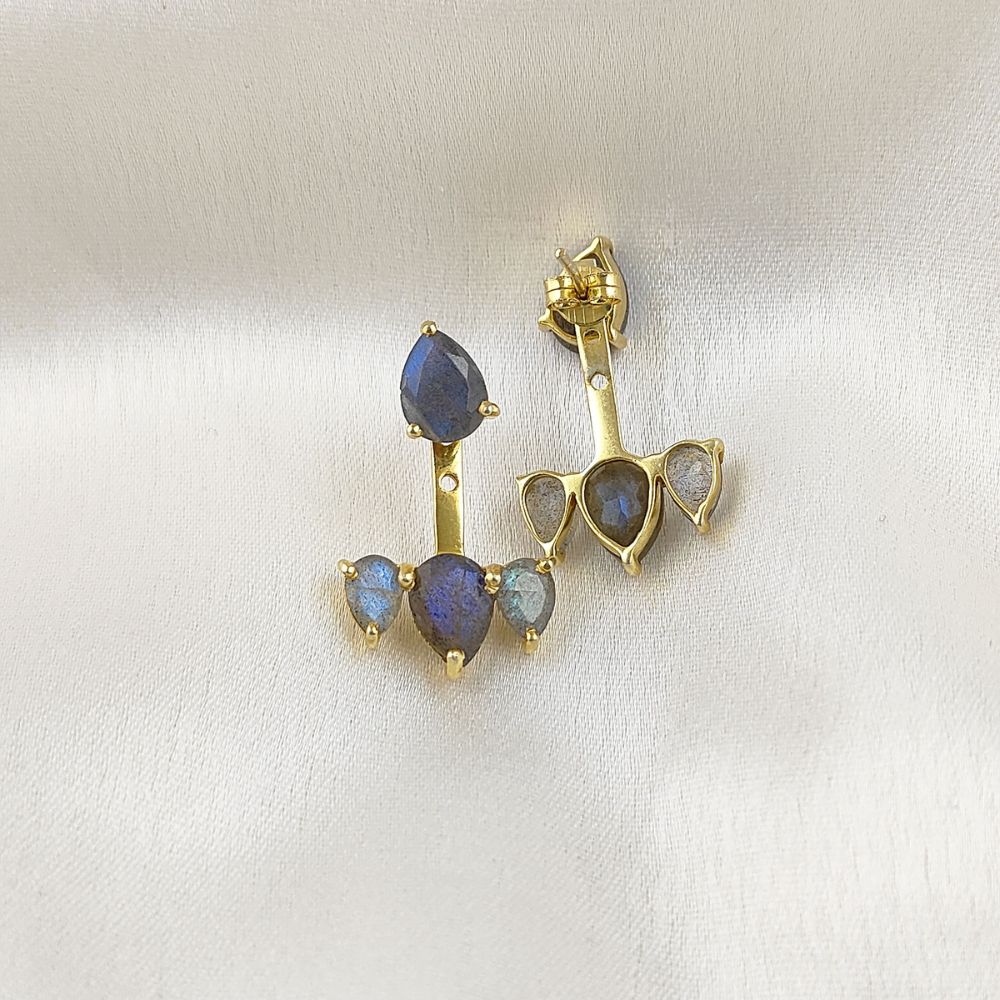 Pear Shape Labradorite Earrings – Minimalist Gold Plated Sterling Silver