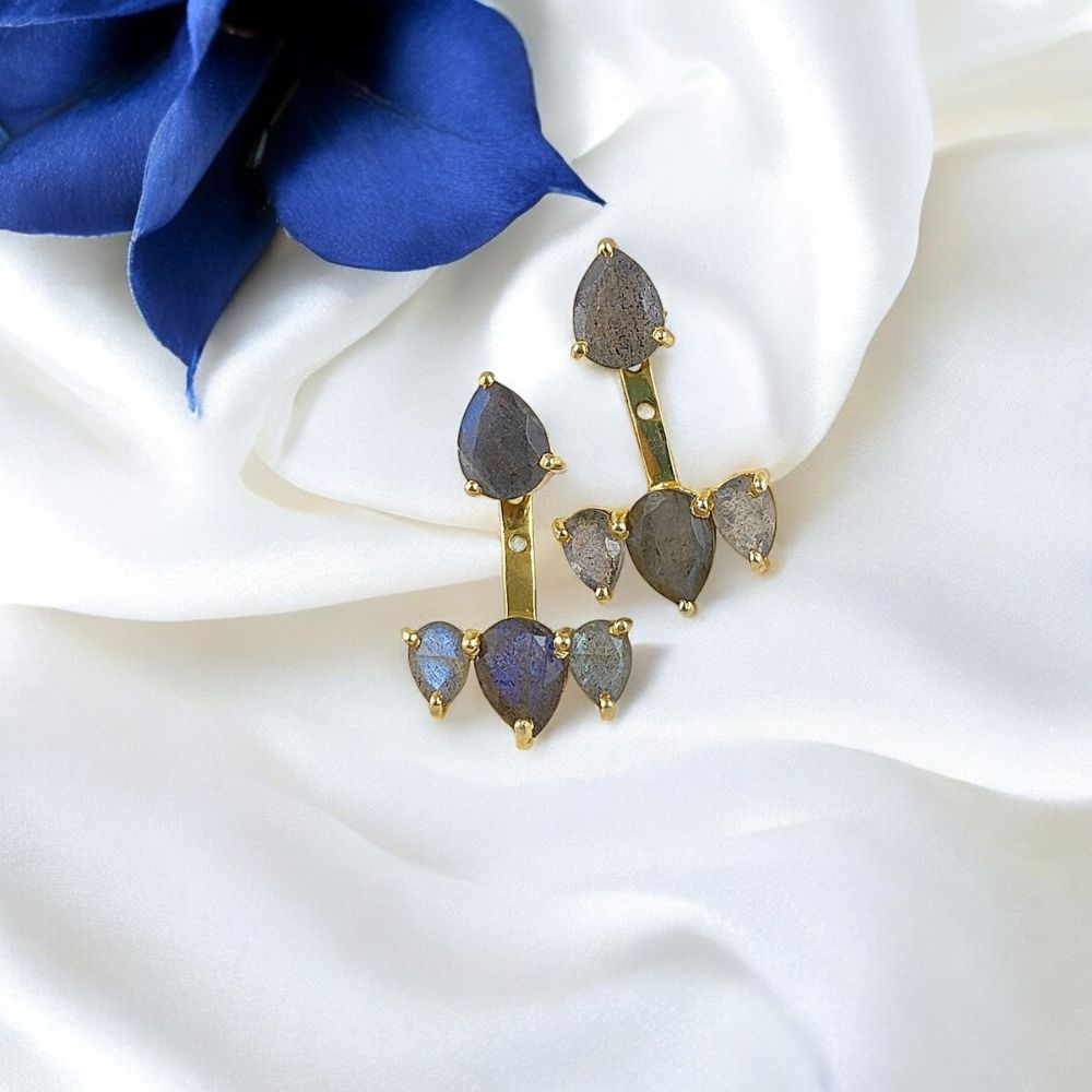 Blue Fire Labradorite Earrings – Single Piece Gold Plated Jewelry