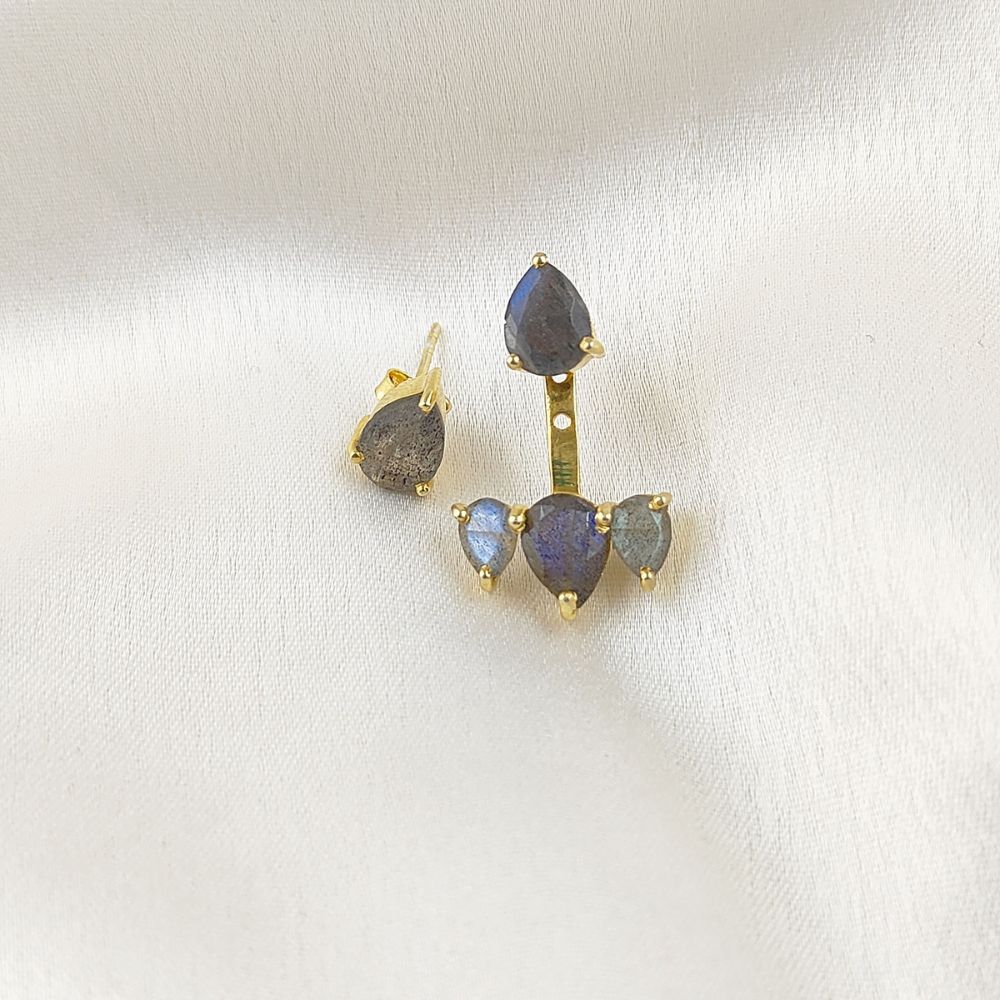 Labradorite Birthstone Earrings – Dainty Gold Plated Sterling Silver Design