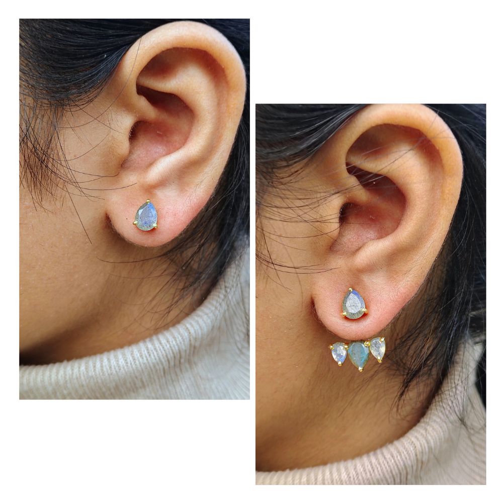 Natural Labradorite Ear Jacket – Gold Plated Sterling Silver Jewelry