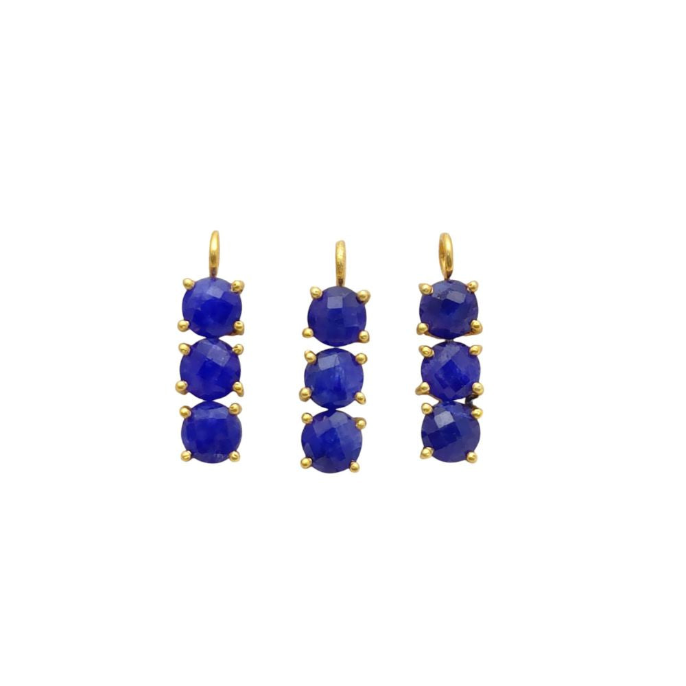 Dainty blue sapphire pendant with three 6mm round stones in gold plated silver