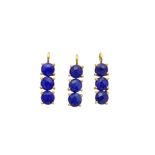 Dainty blue sapphire pendant with three 6mm round stones in gold plated silver