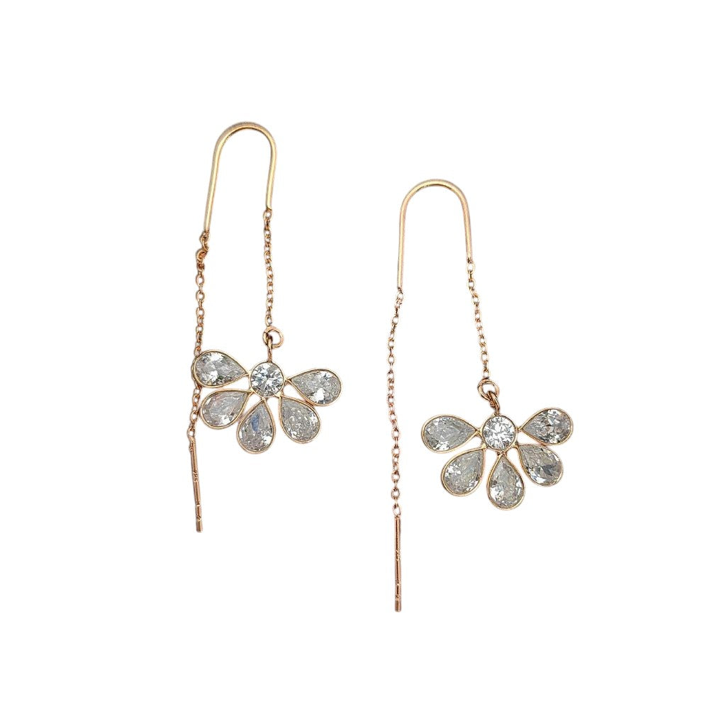 Cubic Zirconia Threader Earrings Rose Gold Plated Pear Cut Drop Sterling Silver Dainty Earrings Gift