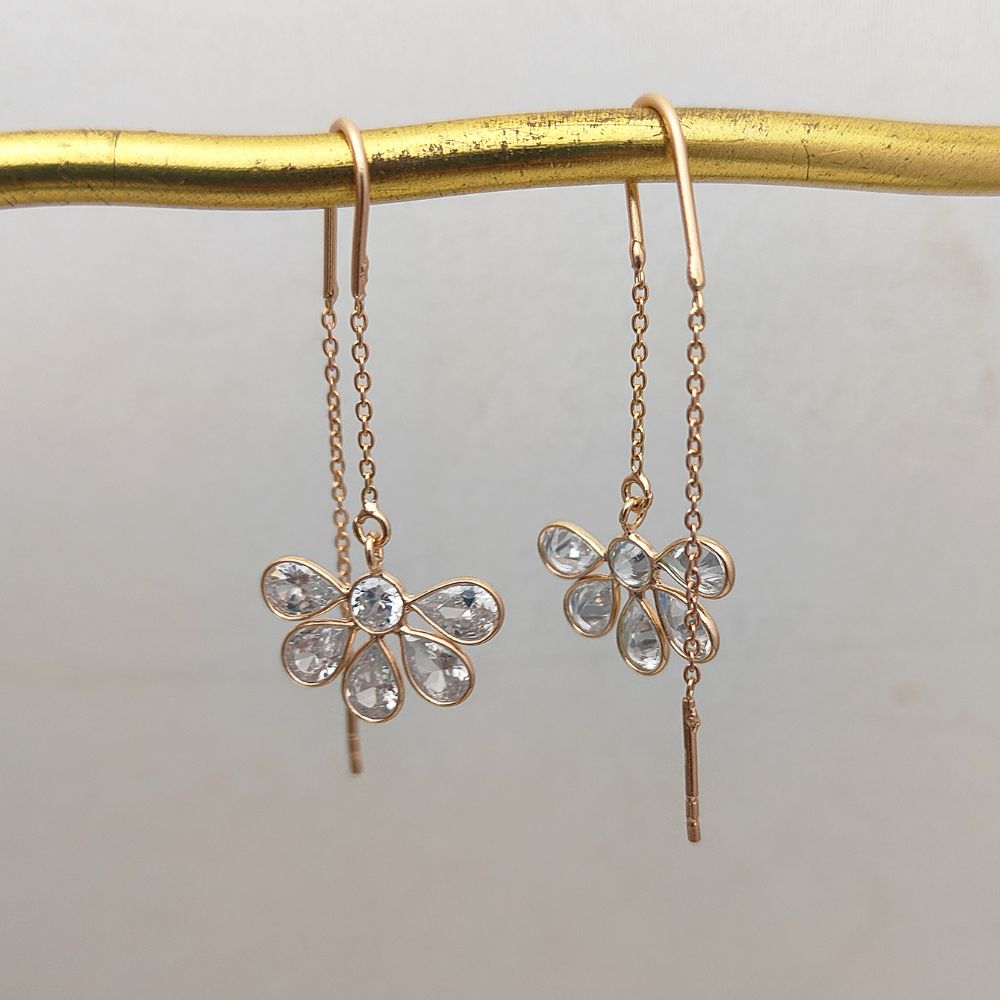 Pear Drop CZ Earrings Rose Gold Plated Sterling Silver Dainty Threader Earrings Gift for Women