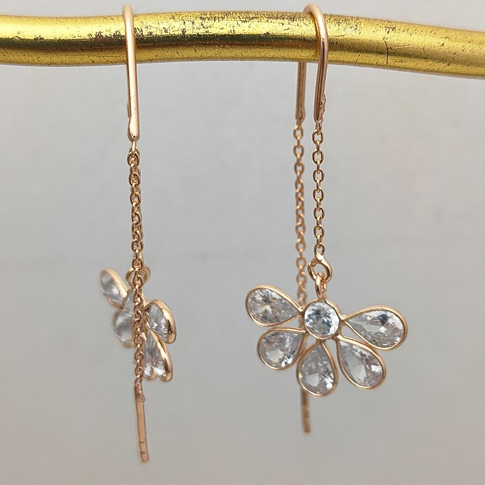 Dainty Rose Gold Threader Earrings Pear CZ Drop Sterling Silver Minimalist Handmade Gift