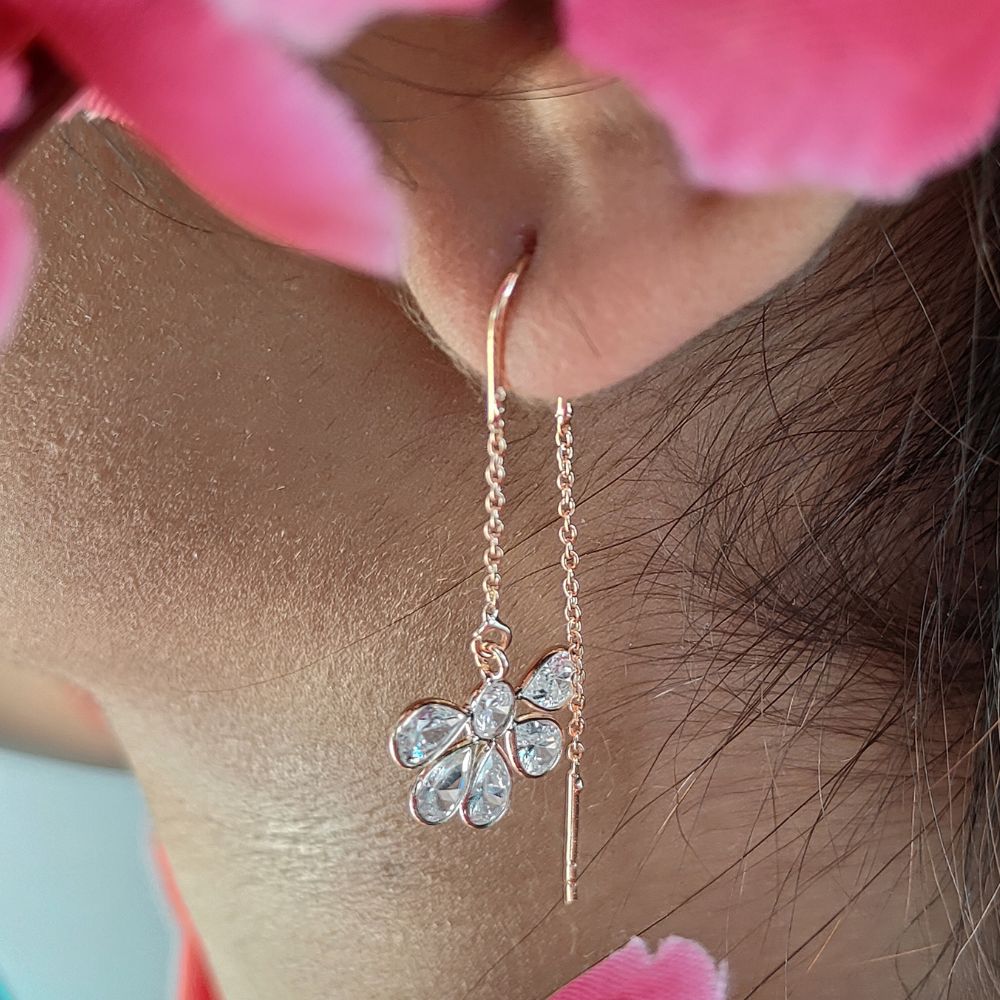 Pear Cut CZ Earrings Dainty Rose Gold Threaders Sterling Silver Drop Earrings Elegant Gift for Her