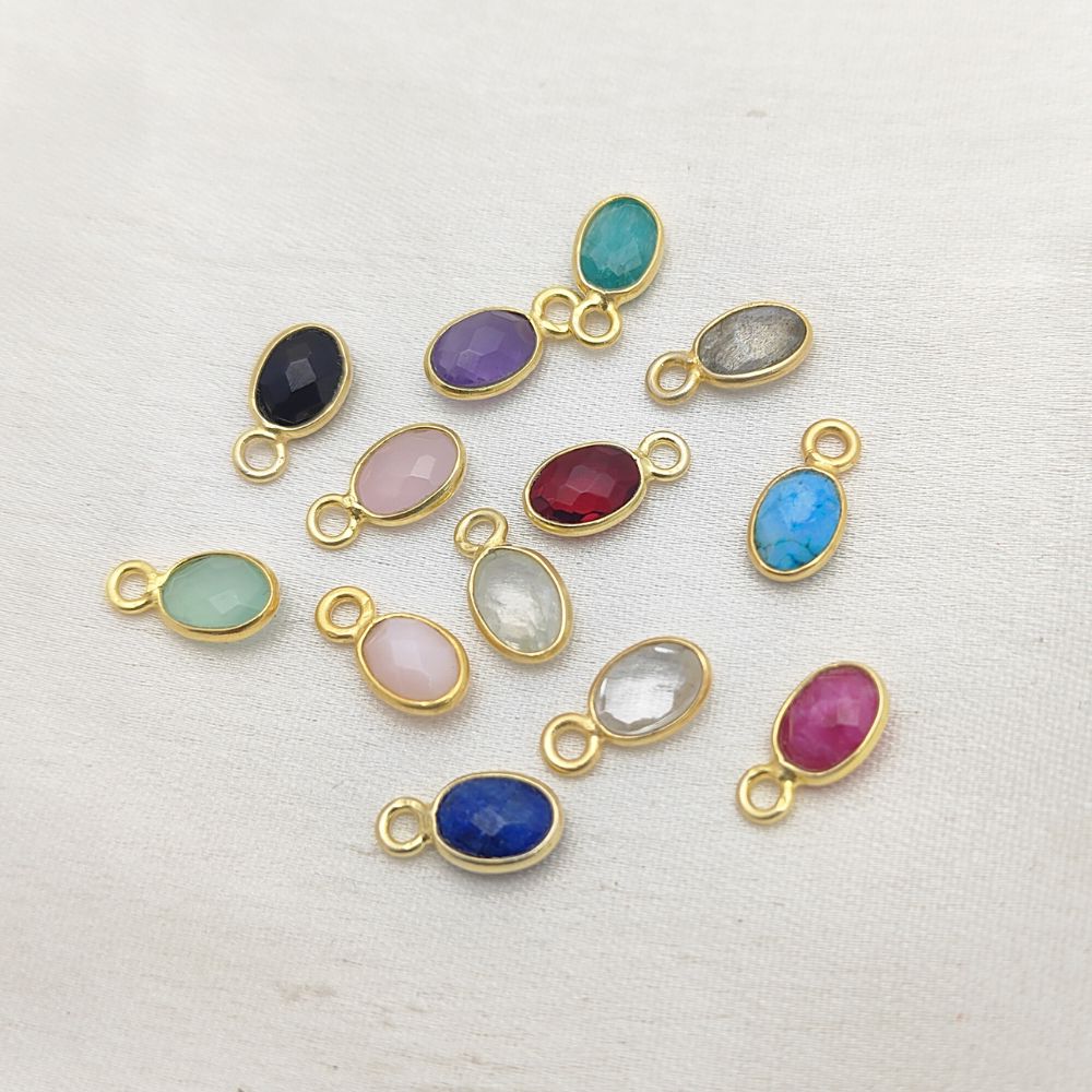 Elegant small gemstone charm necklace for her with colorful oval stones