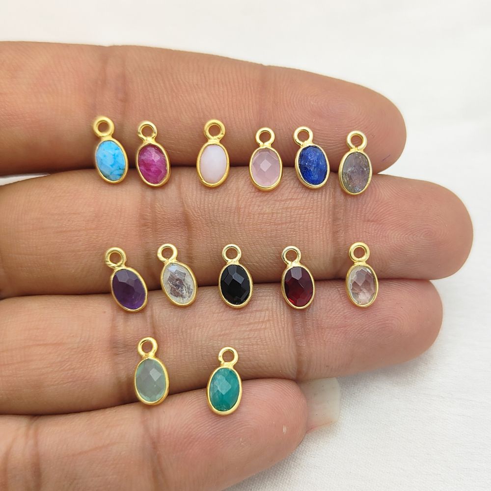 Delicate 4x6mm oval gemstone pendant with multiple birthstones for women