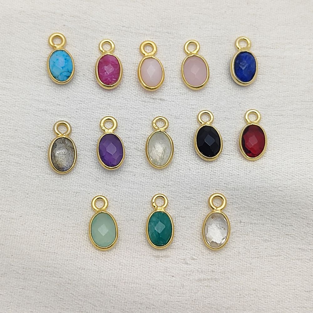 Petite multi-stone oval charm pendant perfect for layering