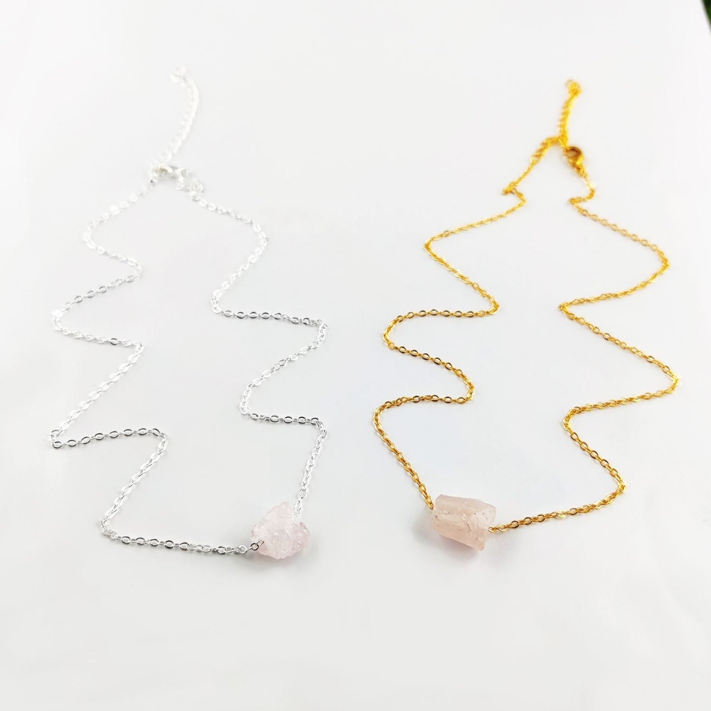 Handmade Rose Quartz Pendant – Soft Pink Crystal Necklace