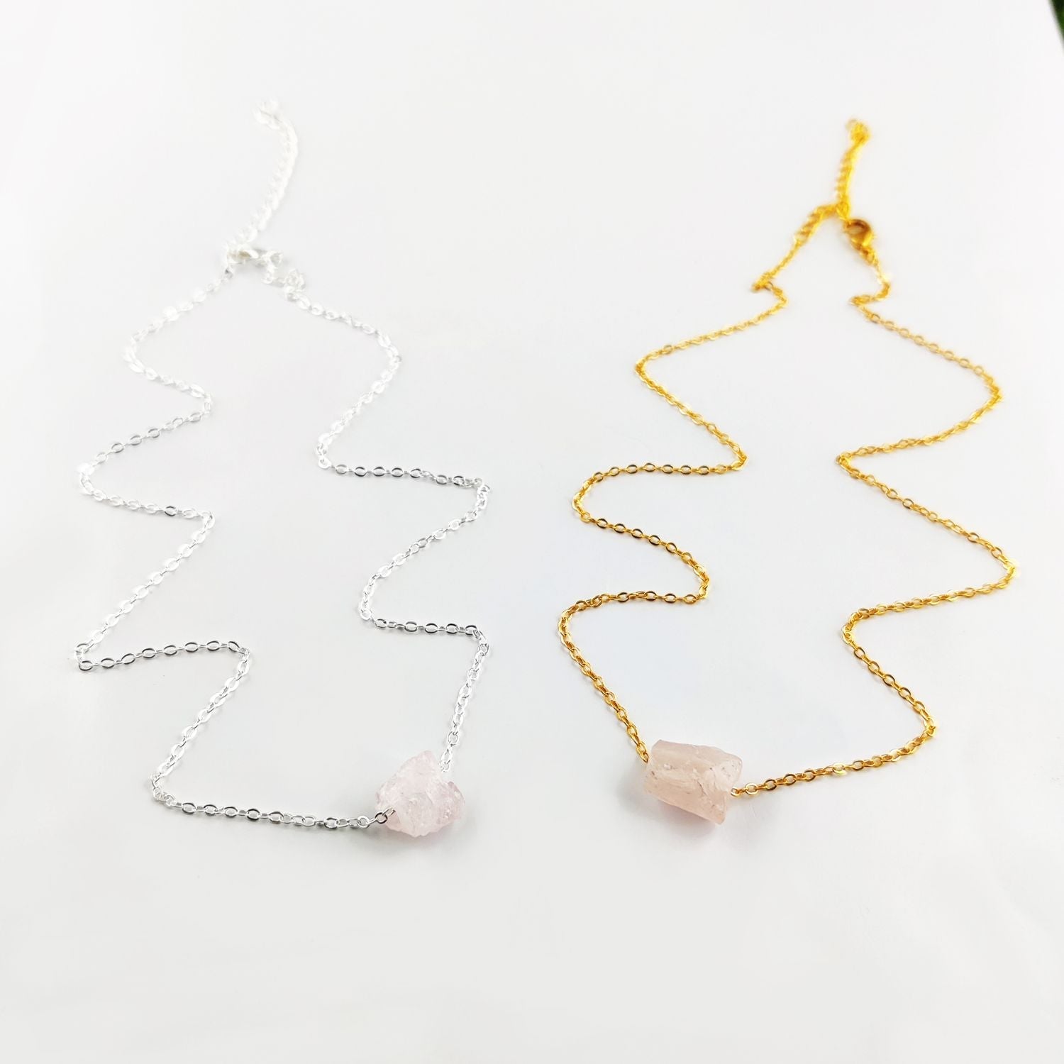 Handmade Rose Quartz Pendant – Soft Pink Crystal Necklace