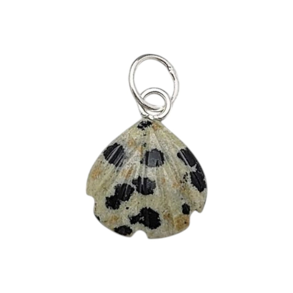 Handmade Dalmatian Jasper Pendant Heart Seashell Charm in Gold Plated Sterling Silver