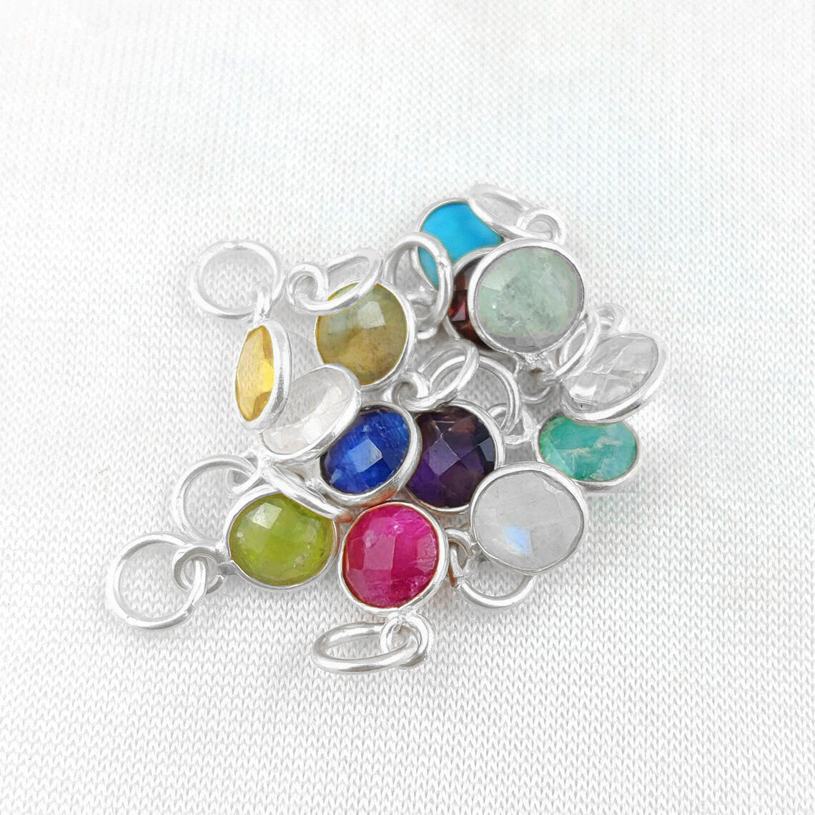 May Birthstone Emerald Pendant Handmade 6mm Faceted Gemstone Bezel Charm in Gold Vermeil & Sterling Silver- Selling Per Piece