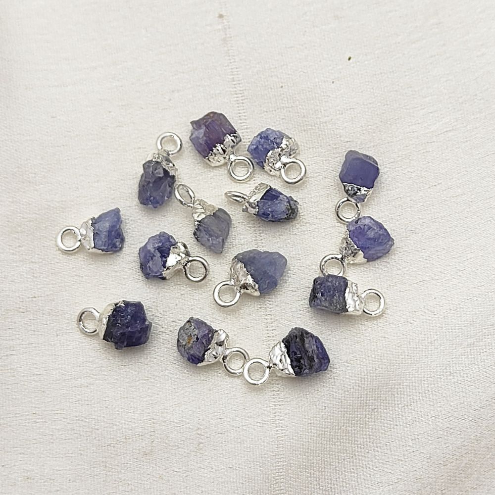 December Birthstone Tanzanite Pendant Raw Crystal with Silver Electroplated Cap for Minimalist Jewelry- Selling Per Piece