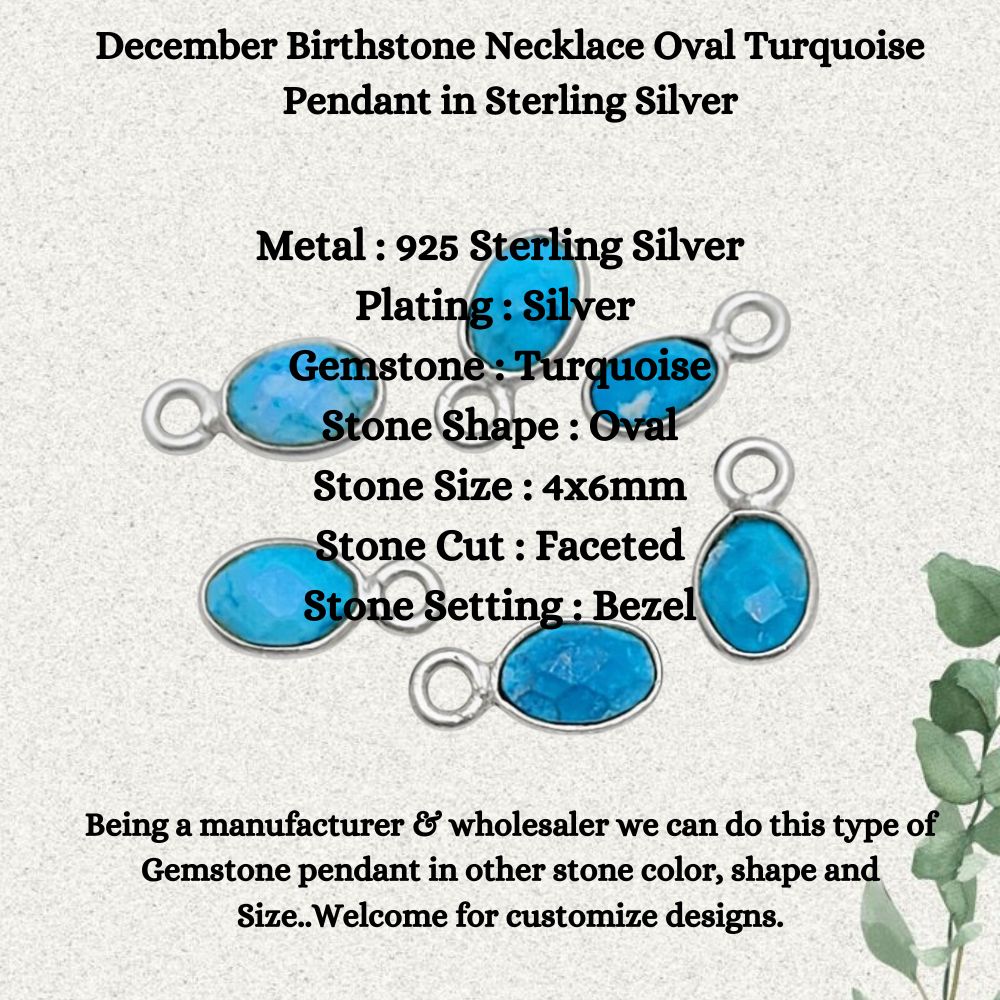 Sterling Silver Oval Turquoise Pendant for December Birthdays
