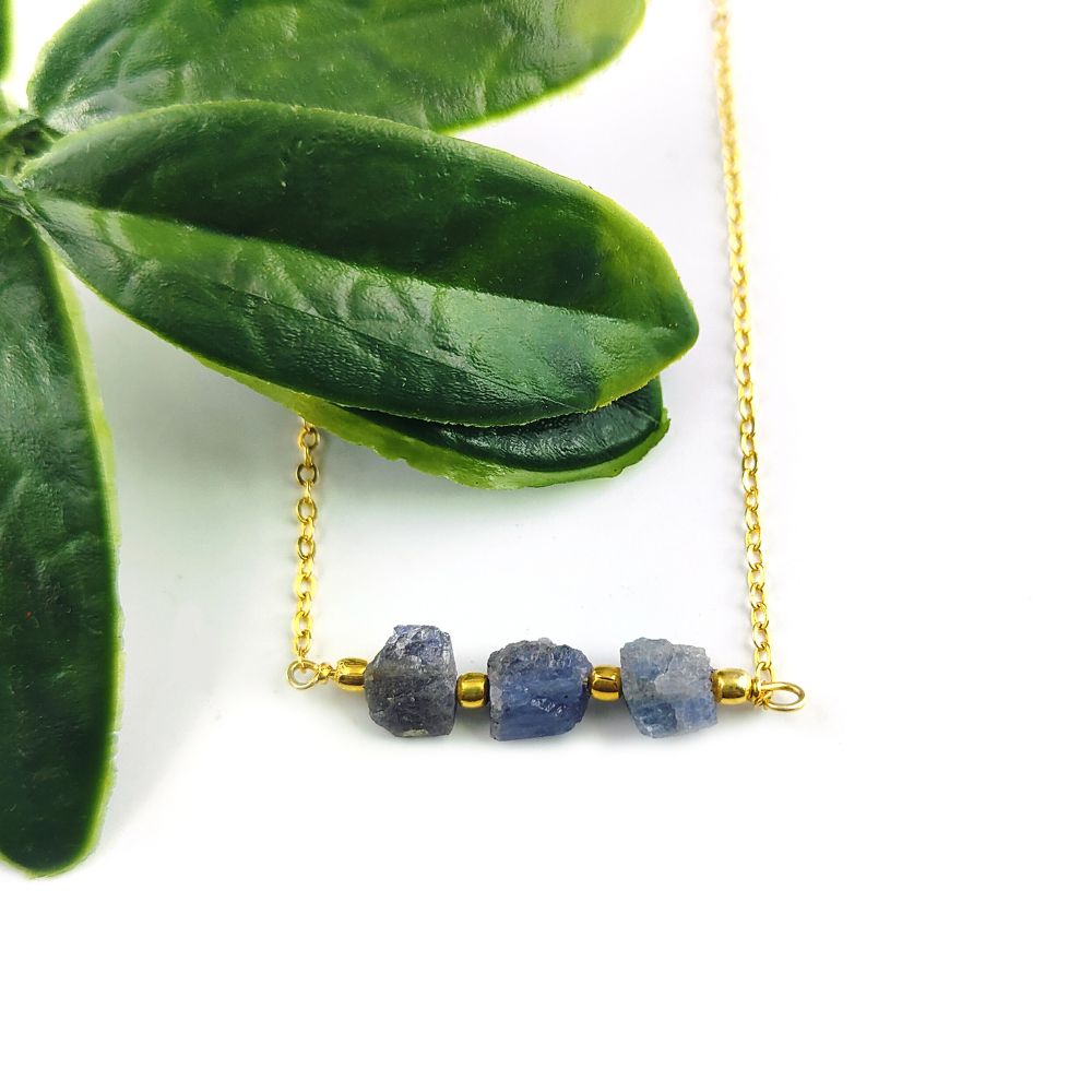 Raw Tanzanite Gemstone Chain Necklace – Gold Plated Handmade Gift for Her