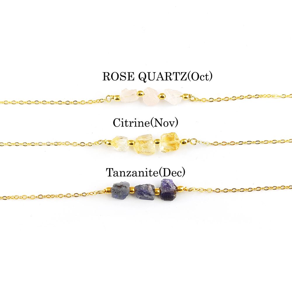 Triple Stone Raw Tanzanite Gemstone Necklace December Birthstone Gold Plated Handmade Chain Jewelry for Gift- Selling Per Piece